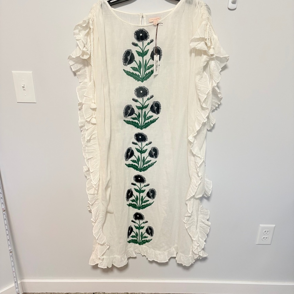 Pink Chicken Kim Coverup White Navy Dandelion size Large Cotton Ruffle